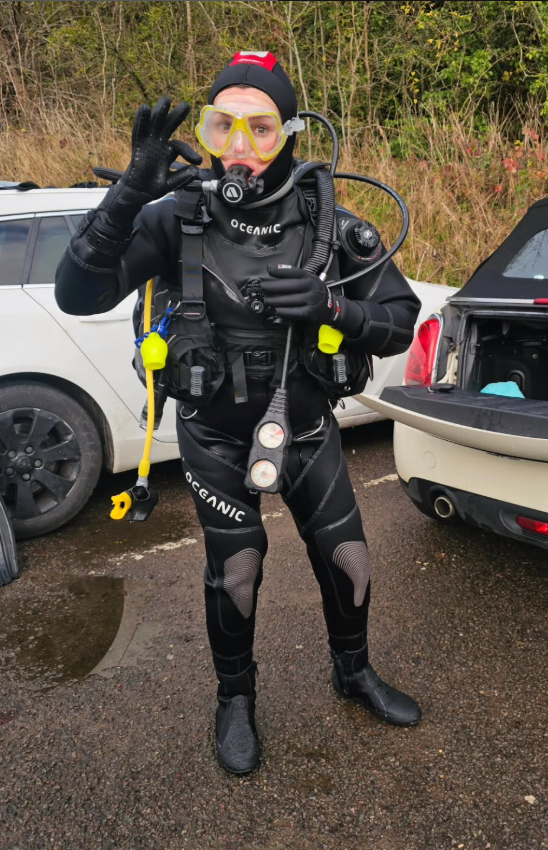 Victoria in her dive gear at Stoney Cove